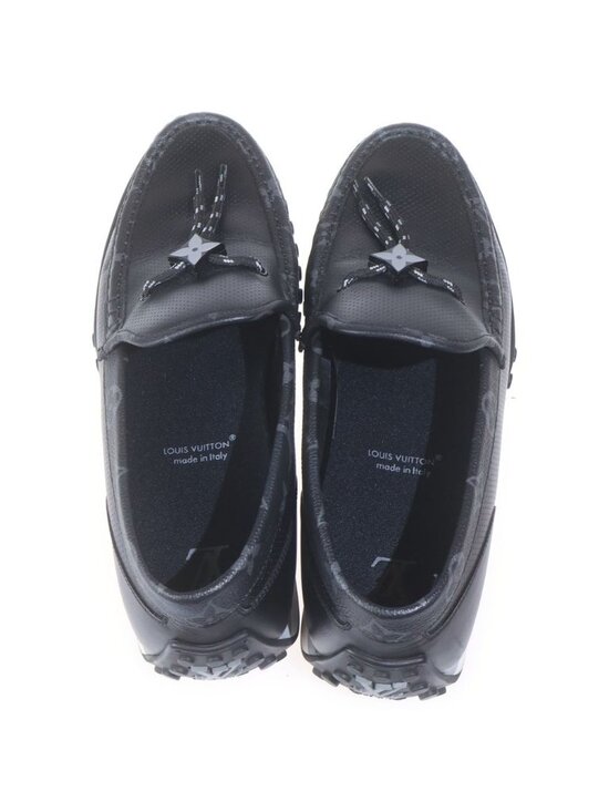 Louis Vuitton LV Leather Loafers Driving Shoes Moccasins Logo Black
